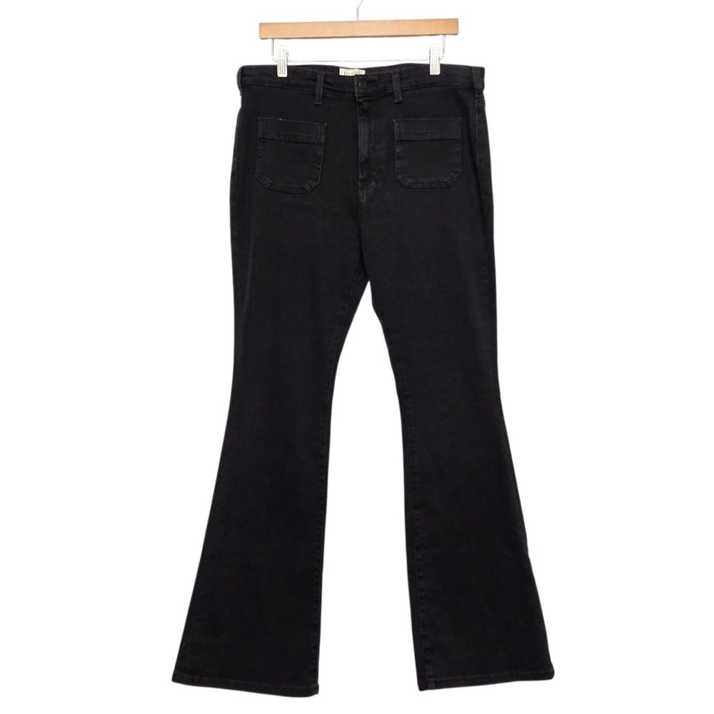 Pilcro‎ Anthropologie Womens Black Flare Front Patch Pocket High Rise Jeans 30T
